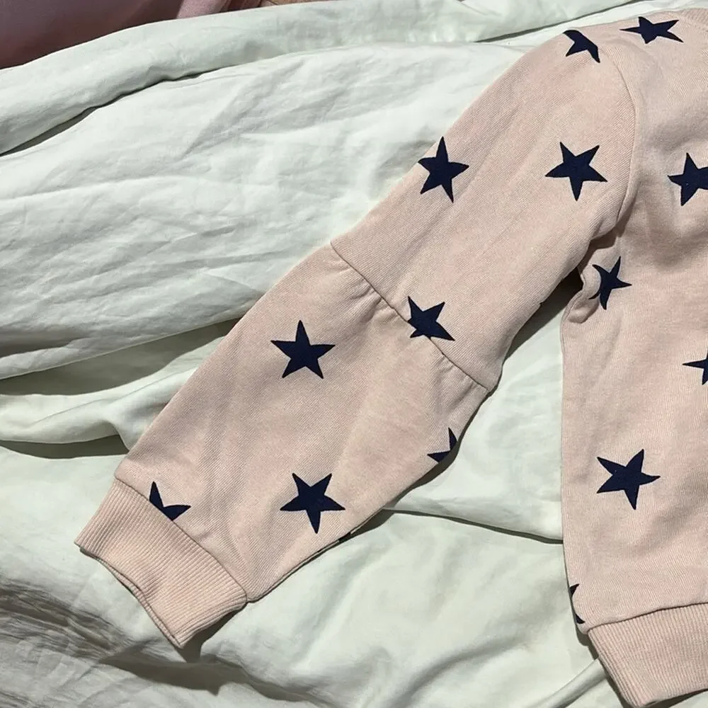 Gymboree S 5/6 pink sweatshirt blue stars cotton polyester blend worn once euc
